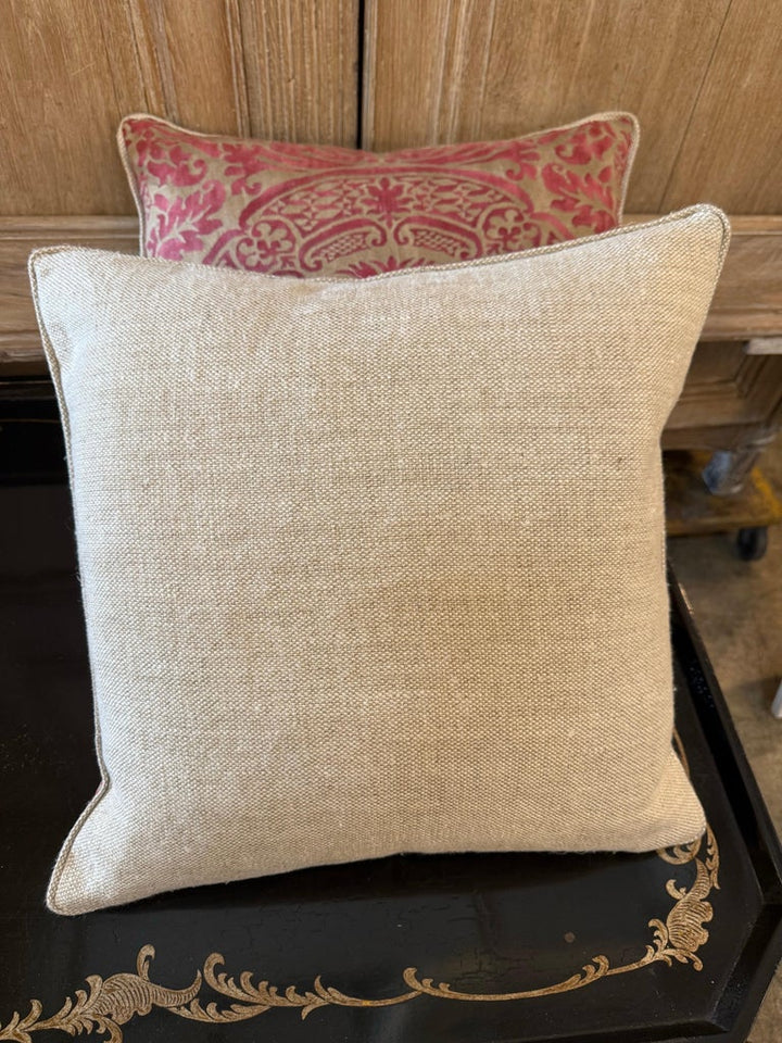 Pair of Vintage Fortuny Orsini Pillows with Belgian Linen Backs