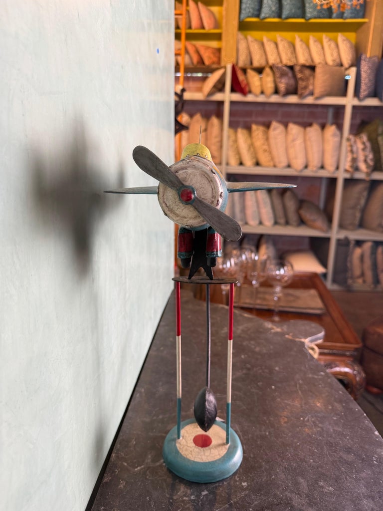 Vintage Folk Art Airplane Pilot Balancing Kinetic Sculpture