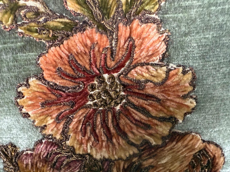 Pair of Custom Velvet Pillows with 19th-Century French Gold-Thread Appliqués