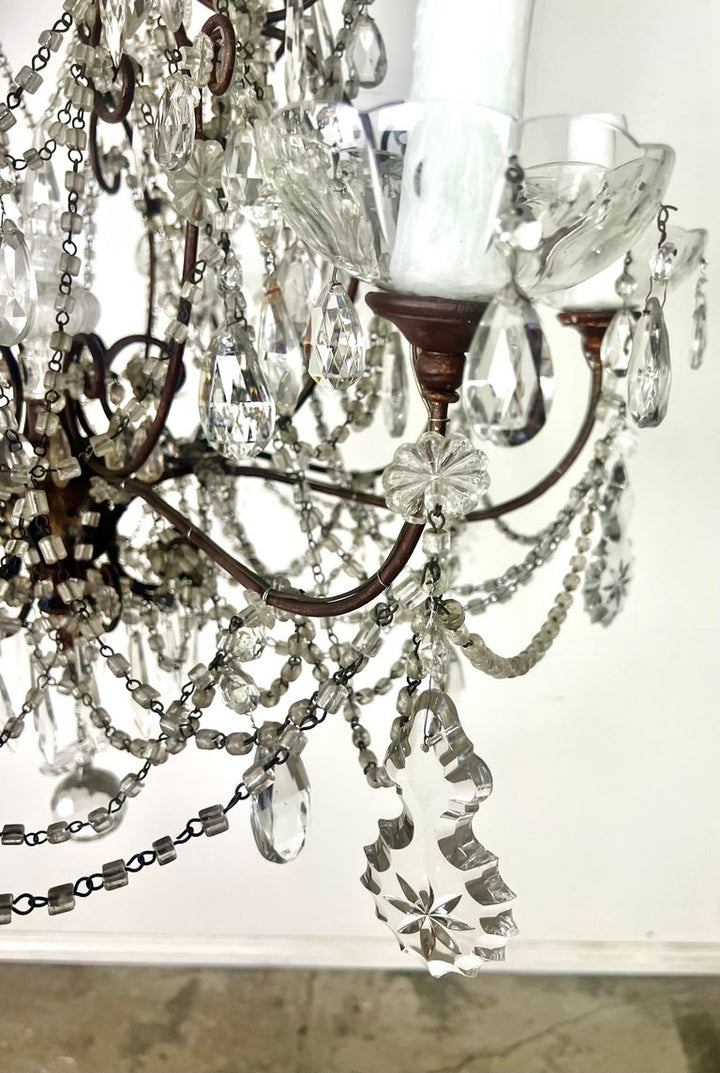 Pair of French Crystal & Beaded Chandeliers C. 1930's