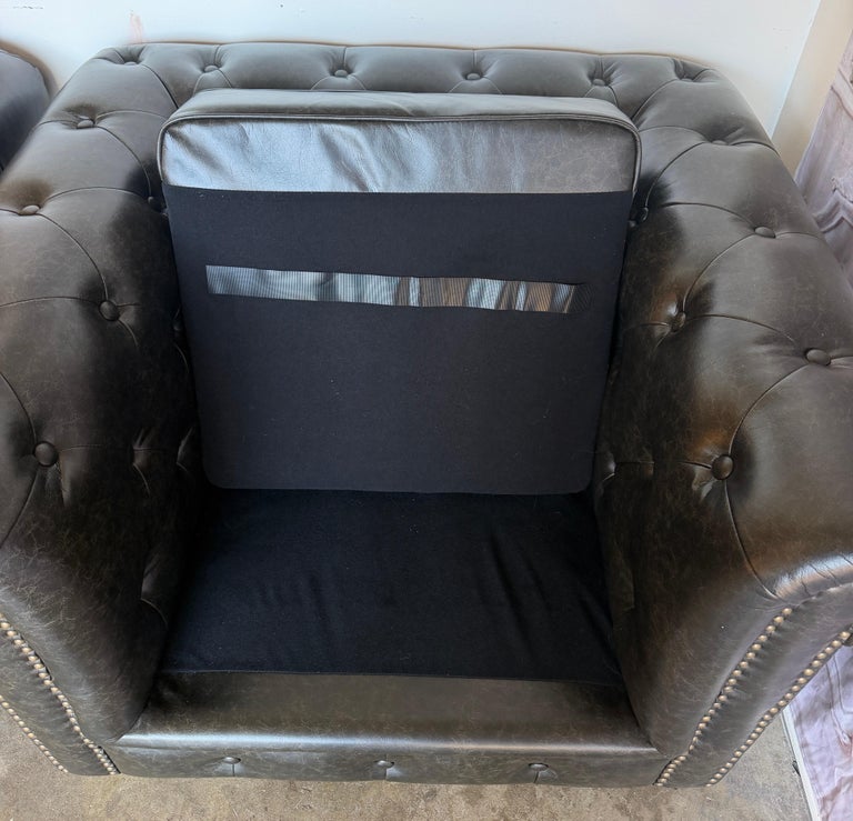 Pair of English CHesterfield Club Chairs- Tufted Armchairs
