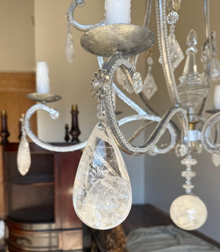French Rock Crystal Silvered Chandelier