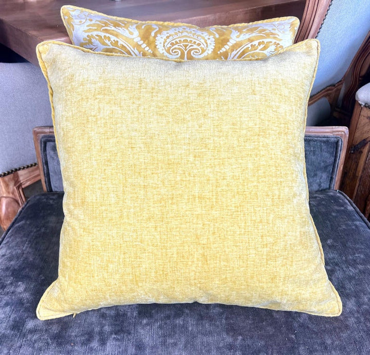 Pair of Yellow & White De Medici Patterned Fortuny Pillows