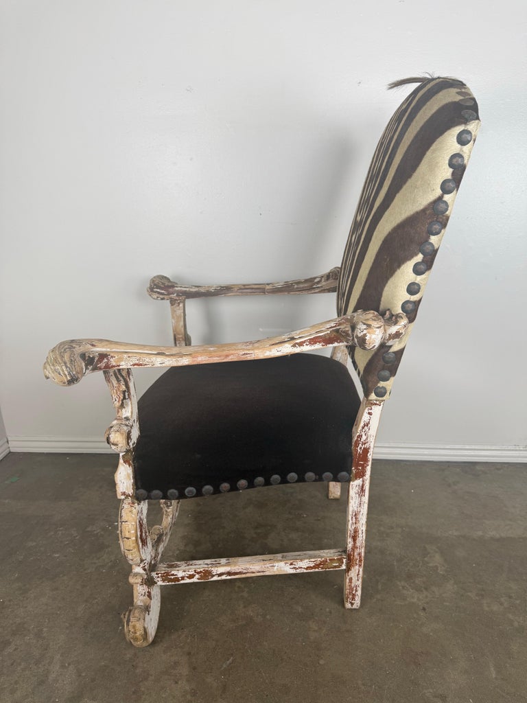 19th Century Italian Armchair with Zebra Upholstery