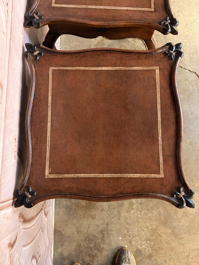 Pair of French Louis XV Faux-Leather Painted Side Tables