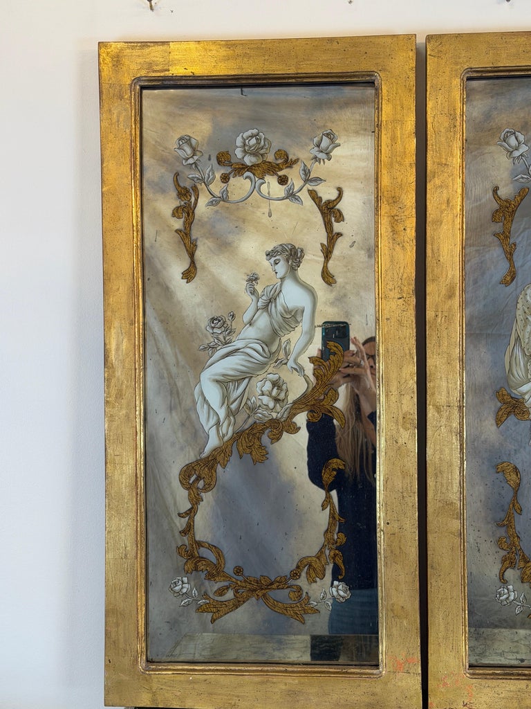 Neoclassical Reverse Painted Mirror Panels, Early 20th Century