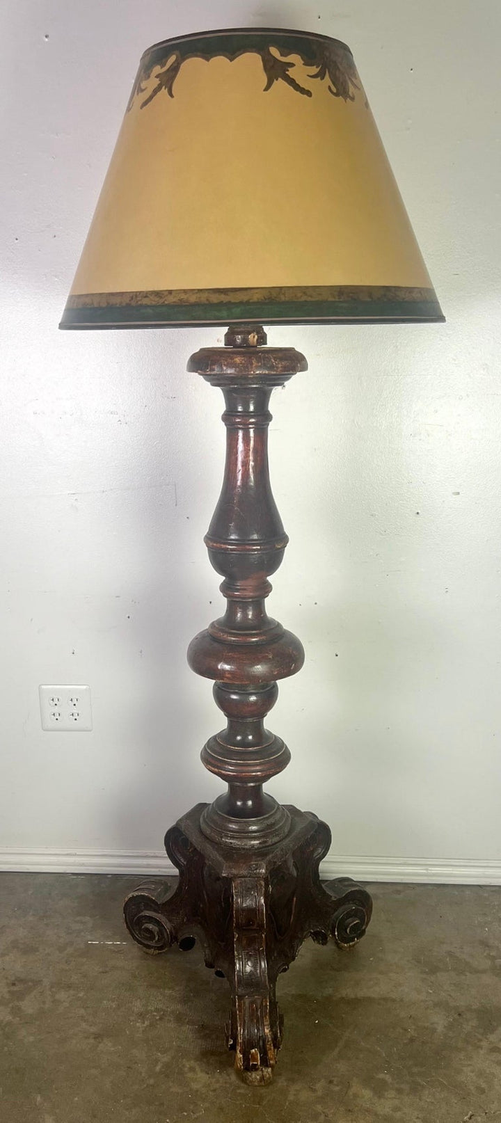 18th Century Italian Baroque Carved Standing Lamp w/ Parchment Shade