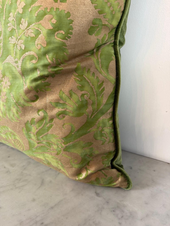 Mariano Fortuny Glicine Patterned Pillows, Moss Green &amp; Gold Damask