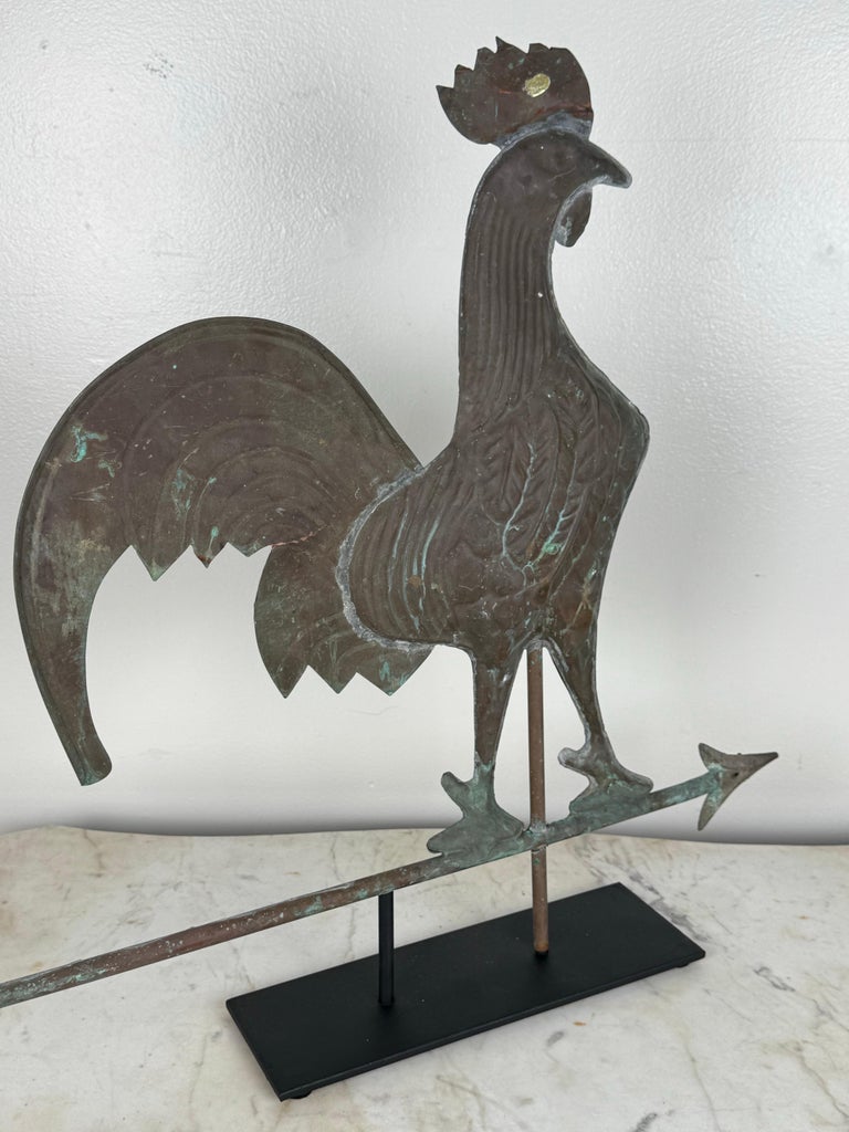 Rooster Copper Weathervane on Iron Base