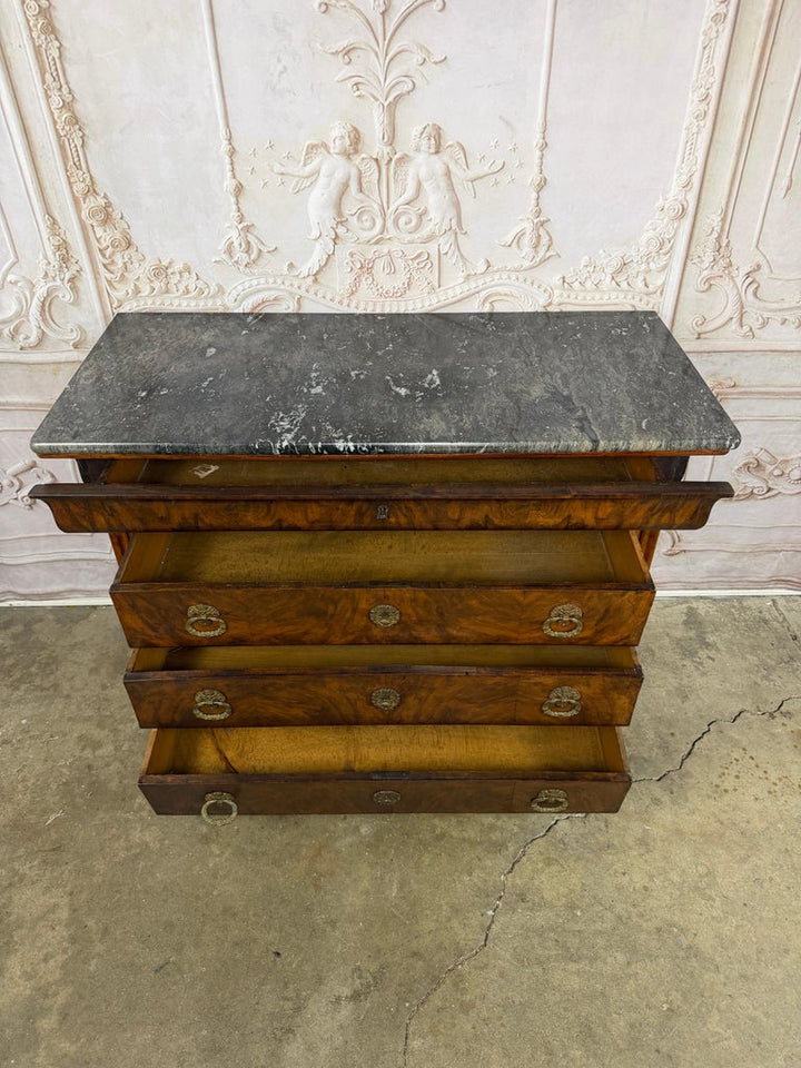 Antique French Louis Philippe Burl Walnut Commode-Marble Top