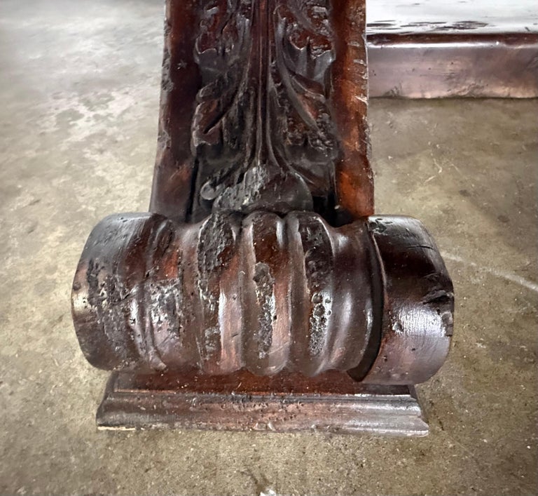 Monumental Spanish Revival Carved Trestle Dining Table, Early 20th Century