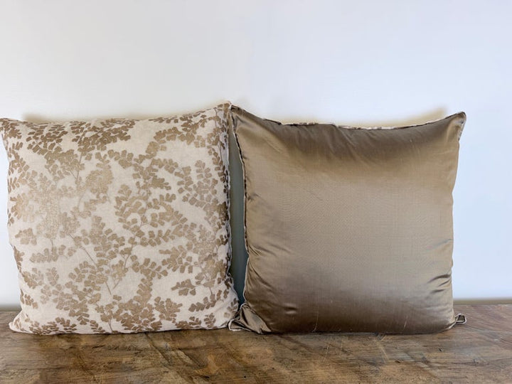 Pair of Custom White Pillows w/ Fern Botanical Design