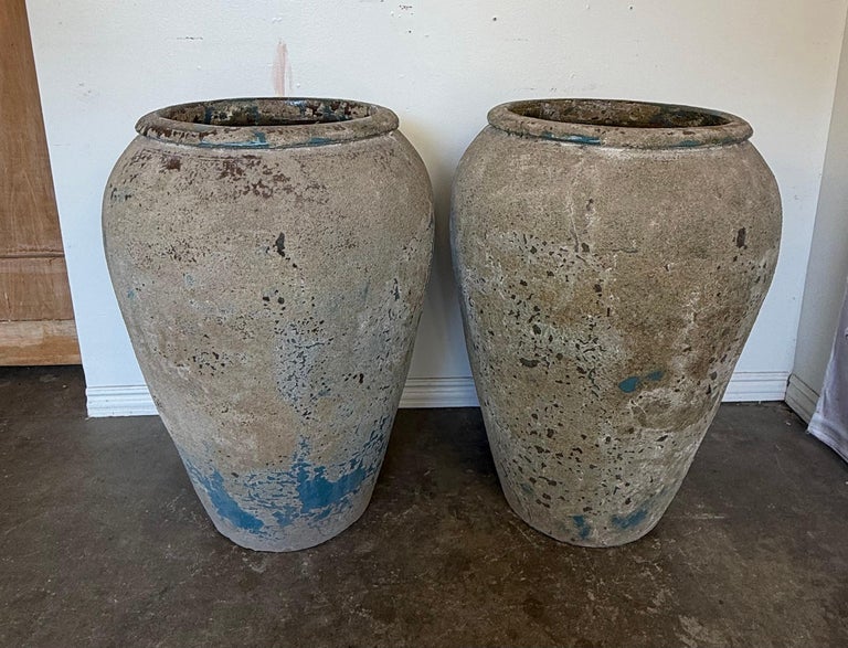 Pair of Monumental Antique Water Jars - Large with Original Turquoise Glaze