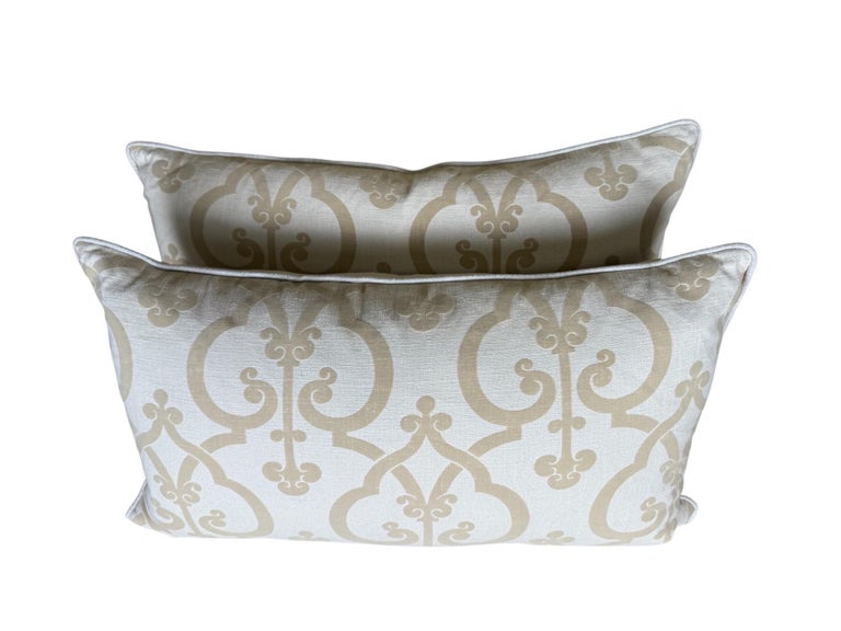 Pair of Custom Cut Velvet and Linen Pillows