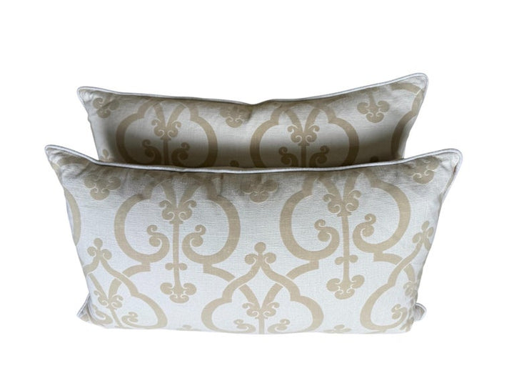Pair of Custom Cut Velvet and Linen Pillows