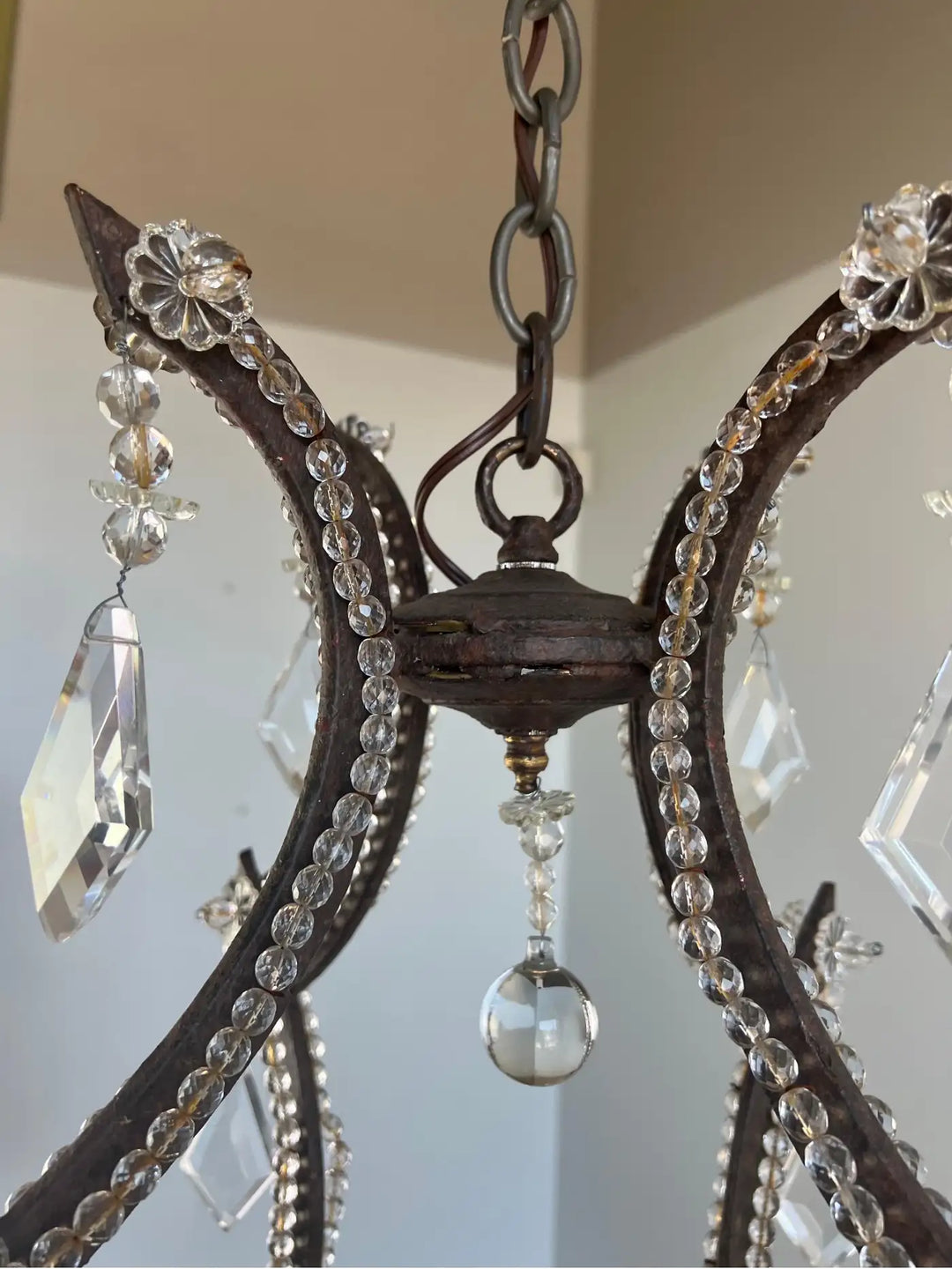 Wrought Iron Crystal Beaded Chandelier