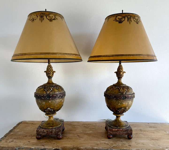 Pair of Hand Painted Lamps w/ Parchment Shades