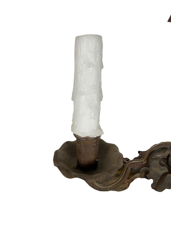 Pair of Antique Wrought Iron Two-Light Lamps