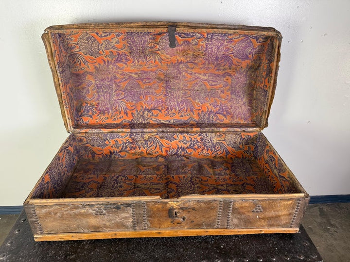 19th Century Spanish Colonial Leather Dome Trunk with Studded Decoration