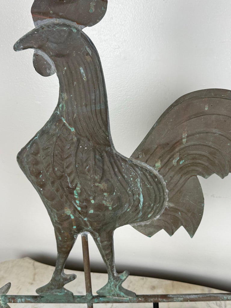 Rooster Copper Weathervane on Iron Base