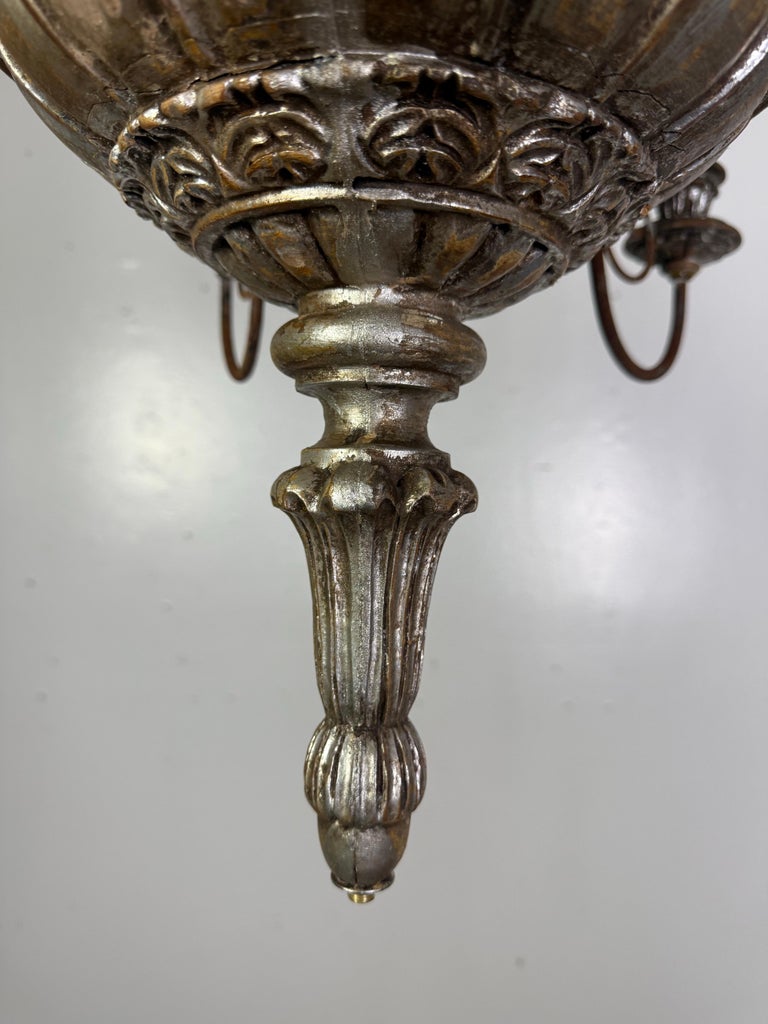 Italian Silvered Wood and Iron Six-Light Chandelier