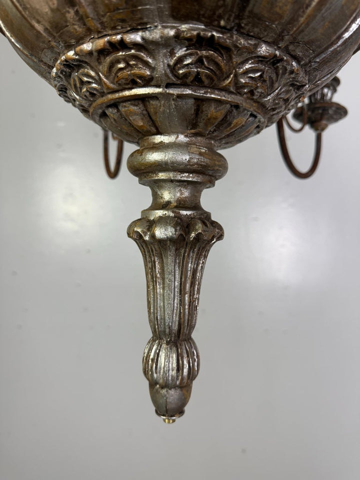 Italian Silvered Wood and Iron Six-Light Chandelier