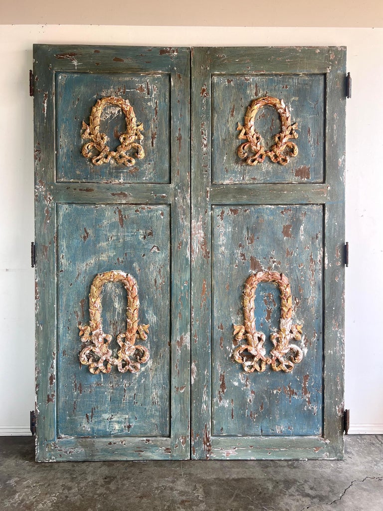 Pair of French Provincial Painted & Parcel Gilt Doors, C. 1900's