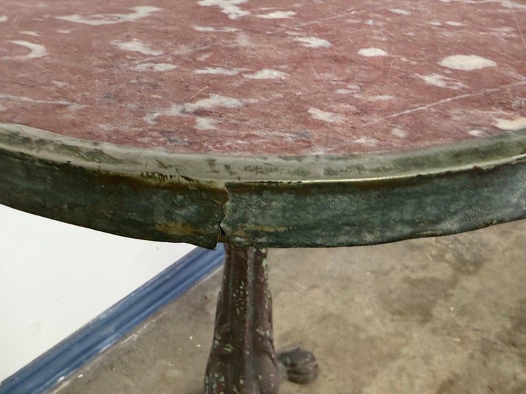 Antique French Bistro Table with Rosso Verona Marble Top