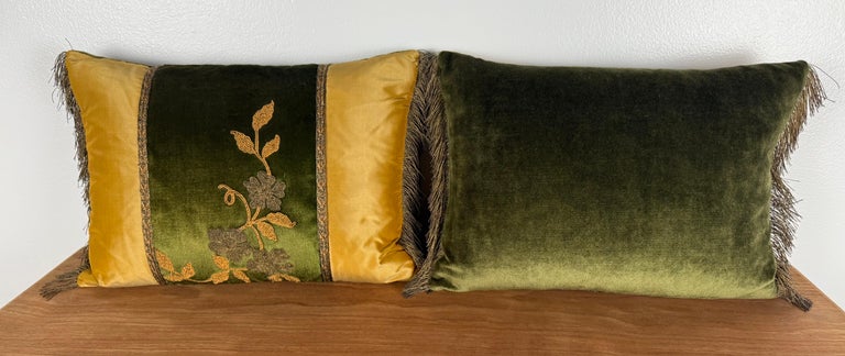 Pair of Custom Pillows with 19th-Century French Metallic Appliqués