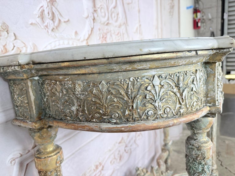 French Louis XVI Painted Gesso & Giltwood Console Table with Shaped Marble Top