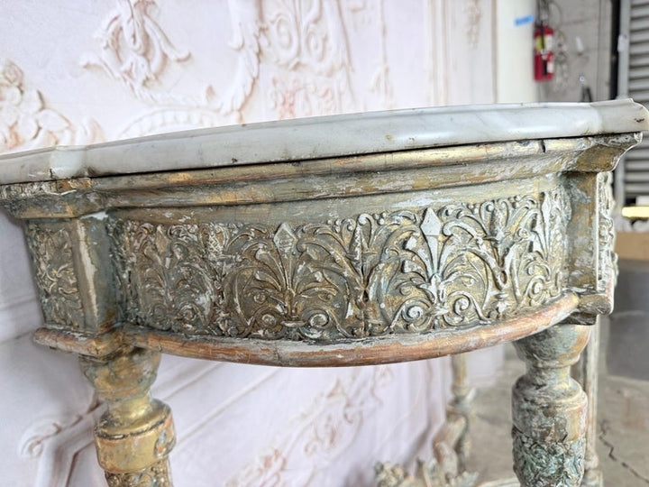 French Louis XVI Painted Gesso & Giltwood Console Table with Shaped Marble Top
