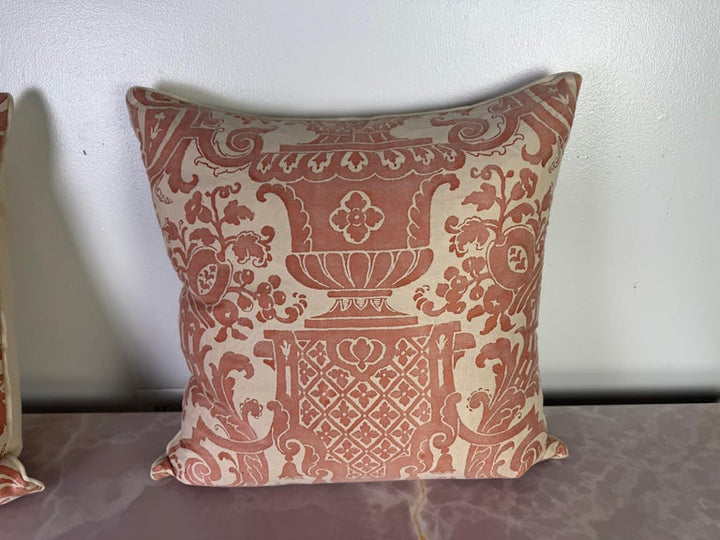 Pair of Fortuny Textile Pillows with Classical Urn Motif