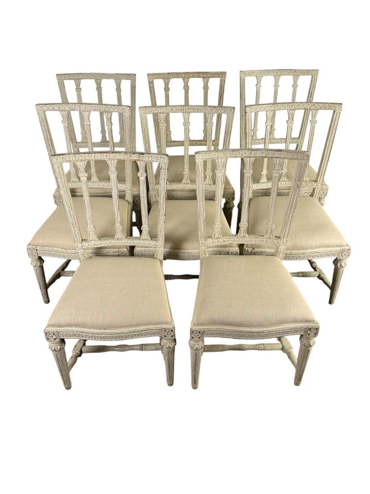 Set of Eight Swedish Gustavian Style Dining Chairs, 19th Century