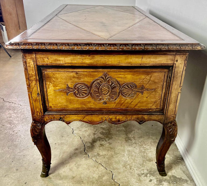 18th Century, French Walnut Leather Top Writing Table W/ Bronze Hardware