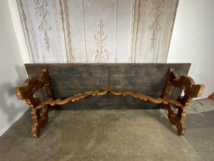 .Monumental Spanish Baroque Walnut Trestle Dining Table by Miamar Home