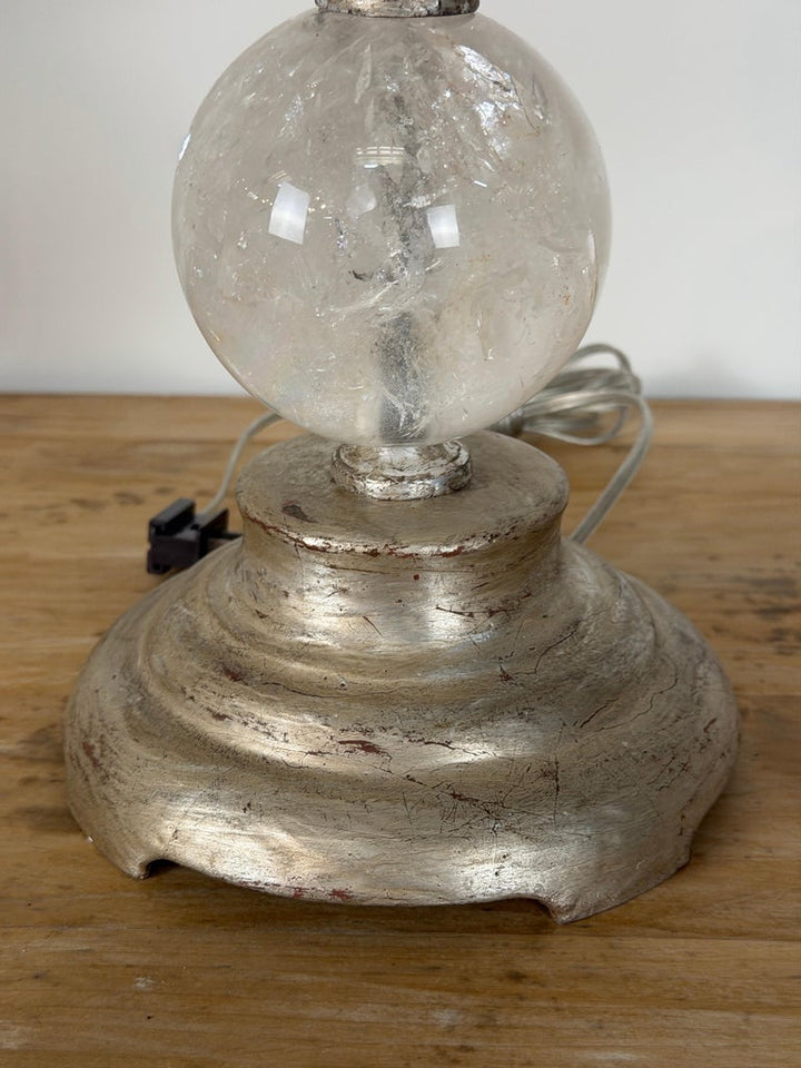 Pair of Hollywood Regency Rock Crystal Stacked Orb Table Lamps - Silver Leaf