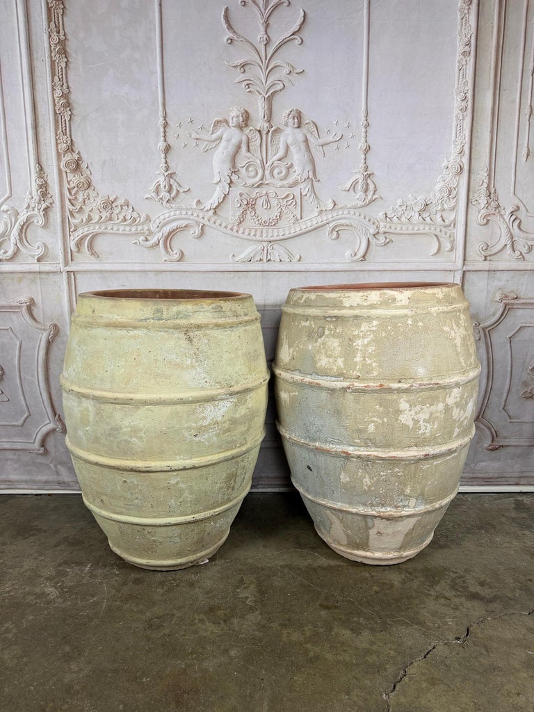 Pair of French Style Olive Jar Planters - Terracotta Barrel Pots