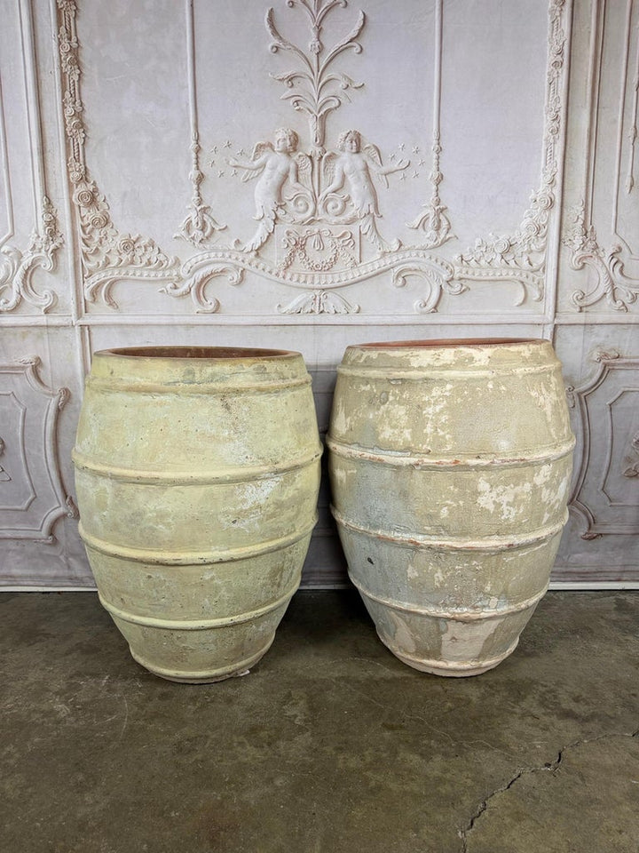 Pair of French Style Olive Jar Planters - Terracotta Barrel Pots