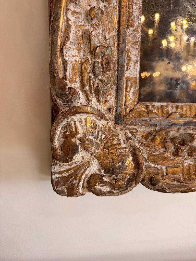 19th Century Spanish Baroque Carved Giltwood Mirror with Original Mercury Glass