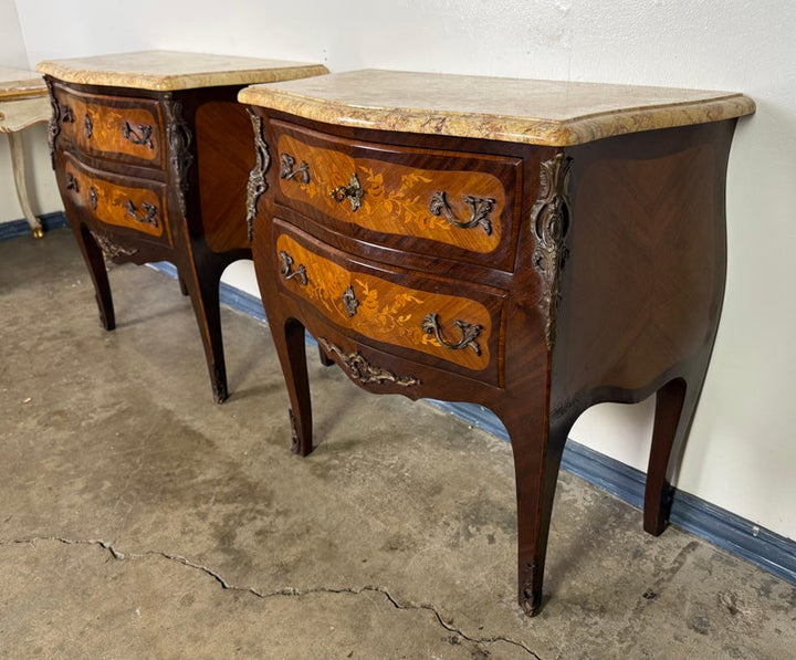 Pair of French Louis XV Style Marble-Top Commodes