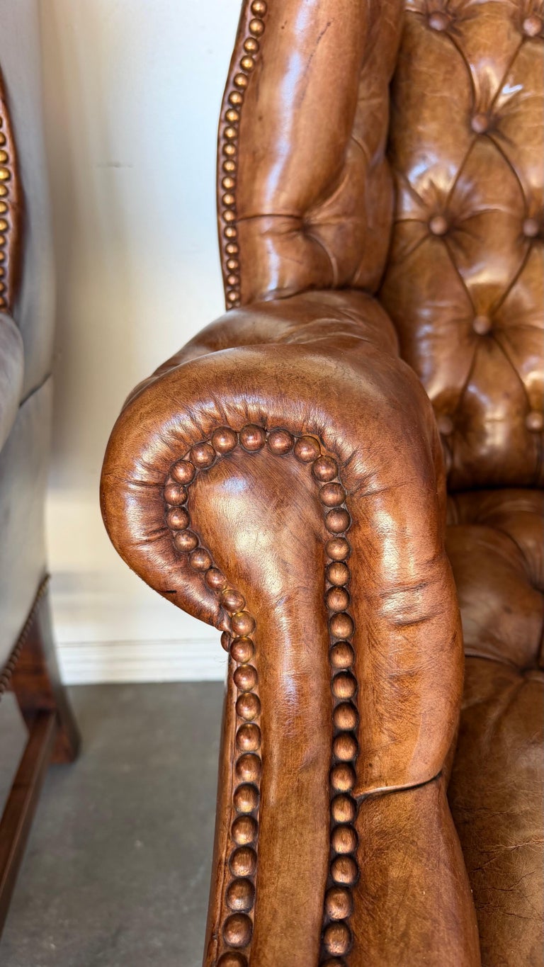 Georgian Wingback Armchairs, Leather Upholstery, Circa 1940s