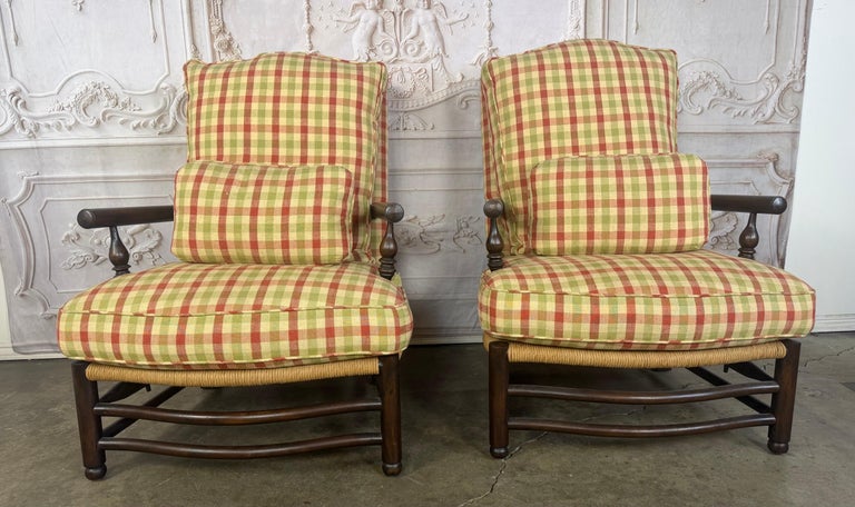 Pair of French Country Style Lounge Chairs w/ Ottomans