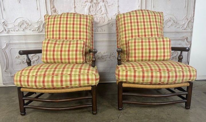 Pair of French Country Style Lounge Chairs w/ Ottomans