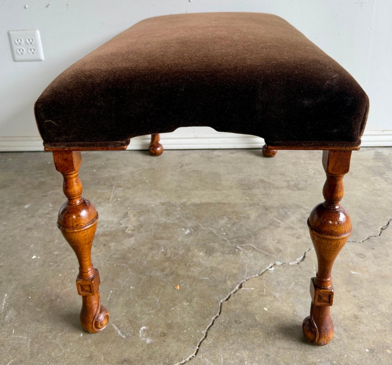 Traditional Brown Mohair Bench-20th Century