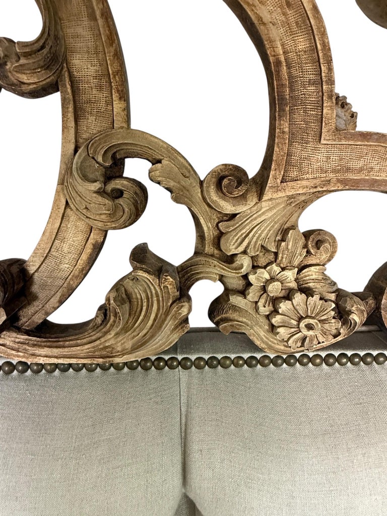 Ornate Carved Wood and Upholstered Headboard