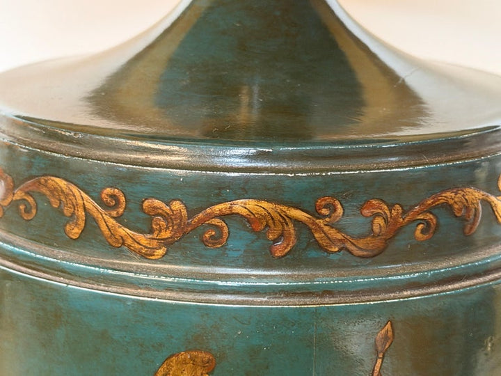 Italian Neoclassical Tole Urn Table Lamp Hand Painted Original Parchment Shade