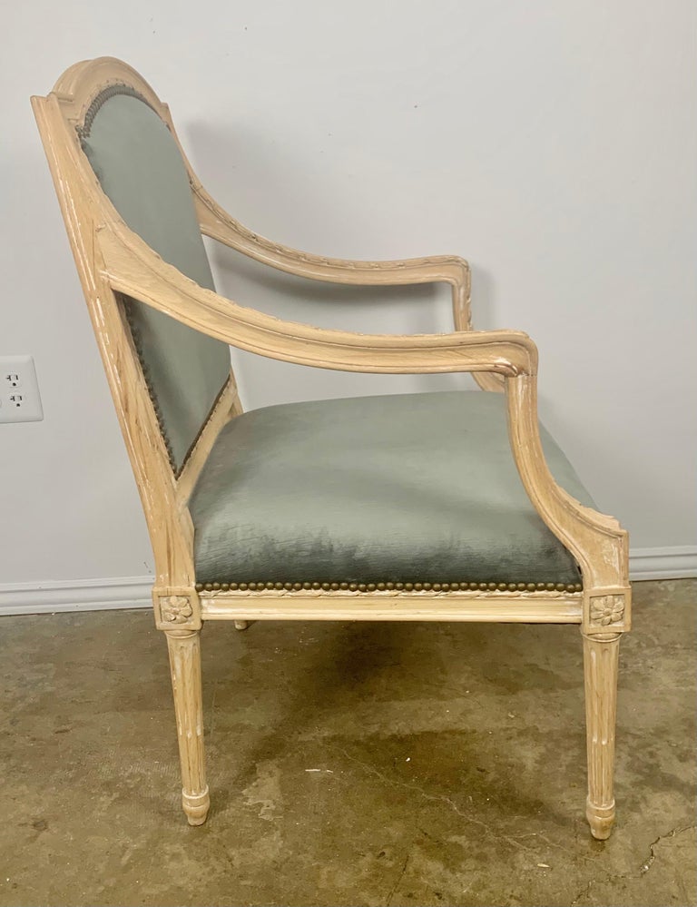 Pair of French Neoclassical Style Blue Velvet Chairs