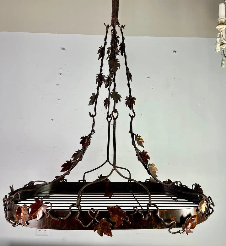 Wrought Iron French Grapevine Pot Rack-20th Century