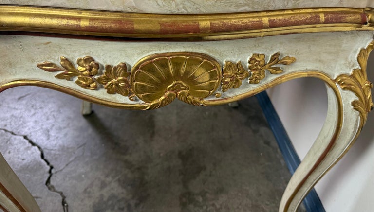 Pair of Giltwood & Painted Marble-Top Side Tables with Drawers