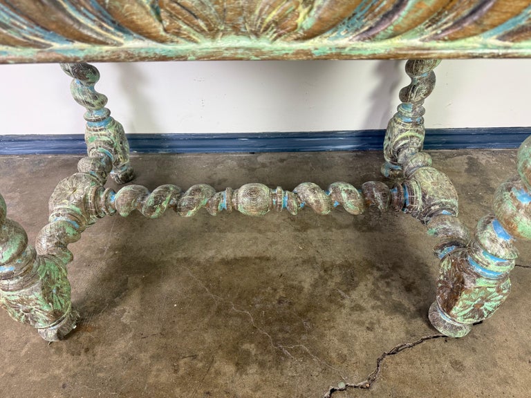 Antique Spanish Colonial Style Carved Writing Table with Drawer